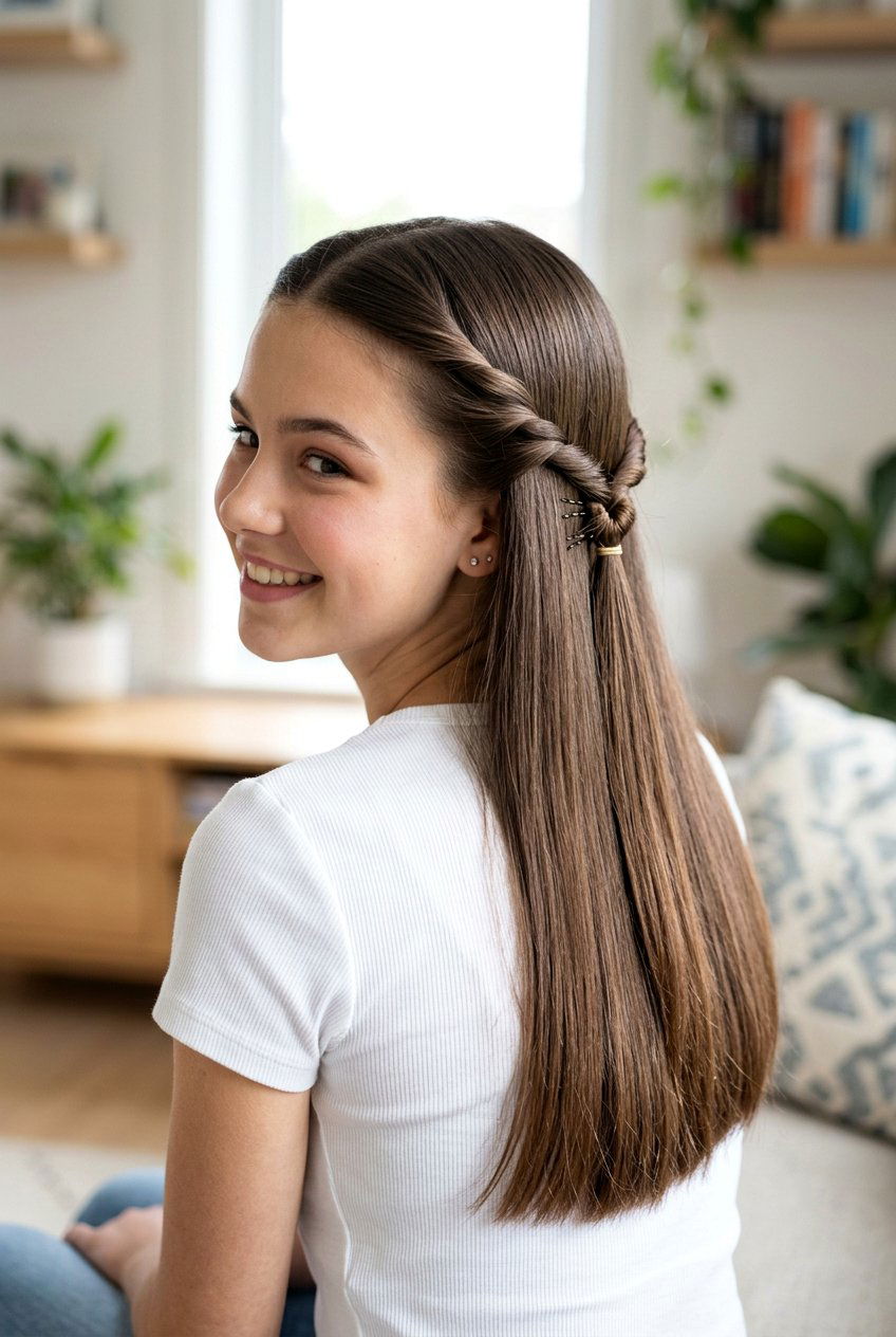 Twisted front sections with straight hair - 20 hairstyles for teenage girls - 20 hairstyles for teenage girls
