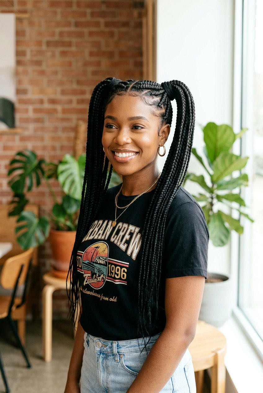 Two Box Braids Ponytails - 20 box braids ponytail hairstyle - 20 box braids ponytail hairstyle