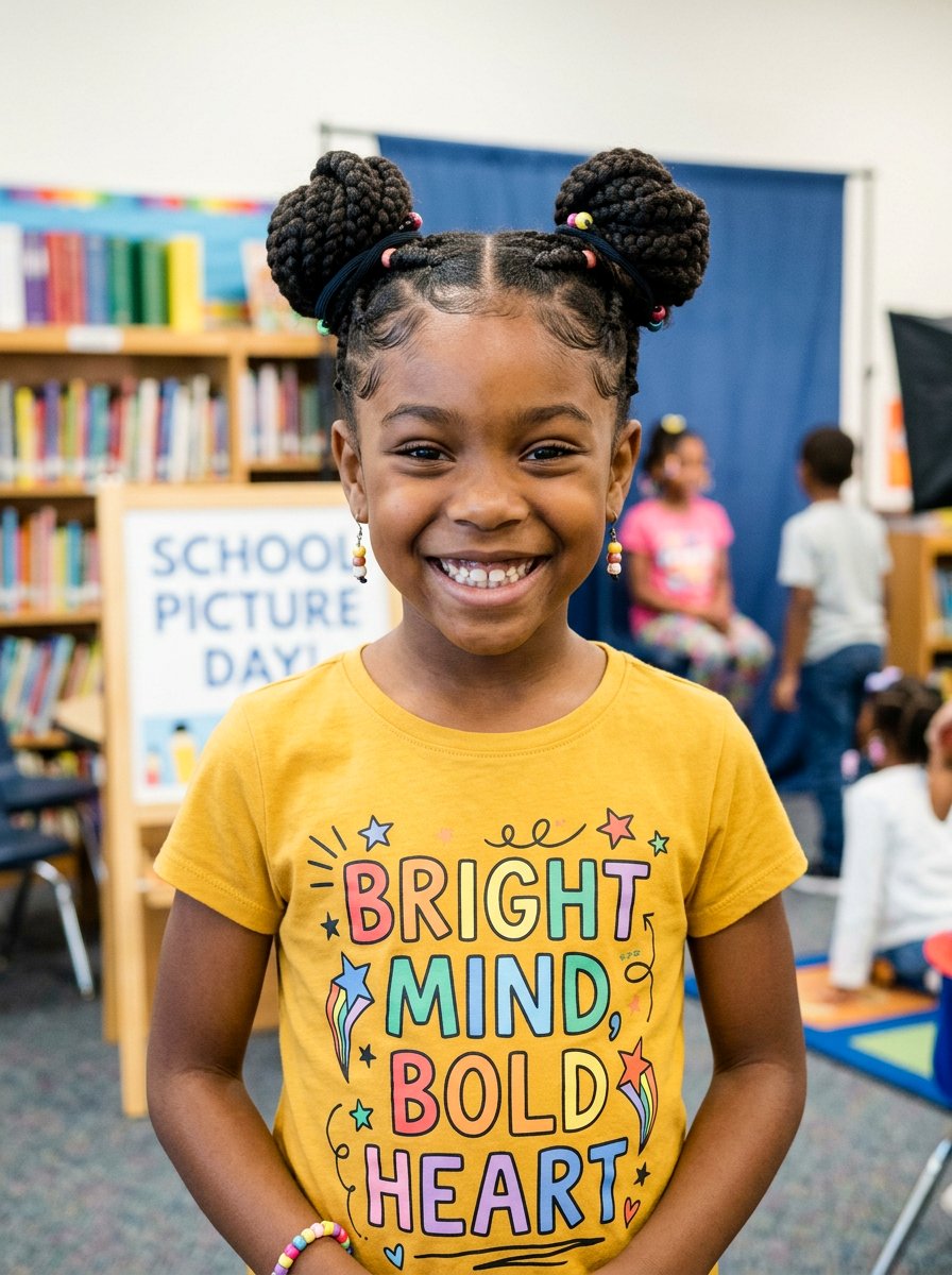 Two Braided Space Buns Picture Day - 20 picture day braids for black girls - 20 picture day braids for black girls