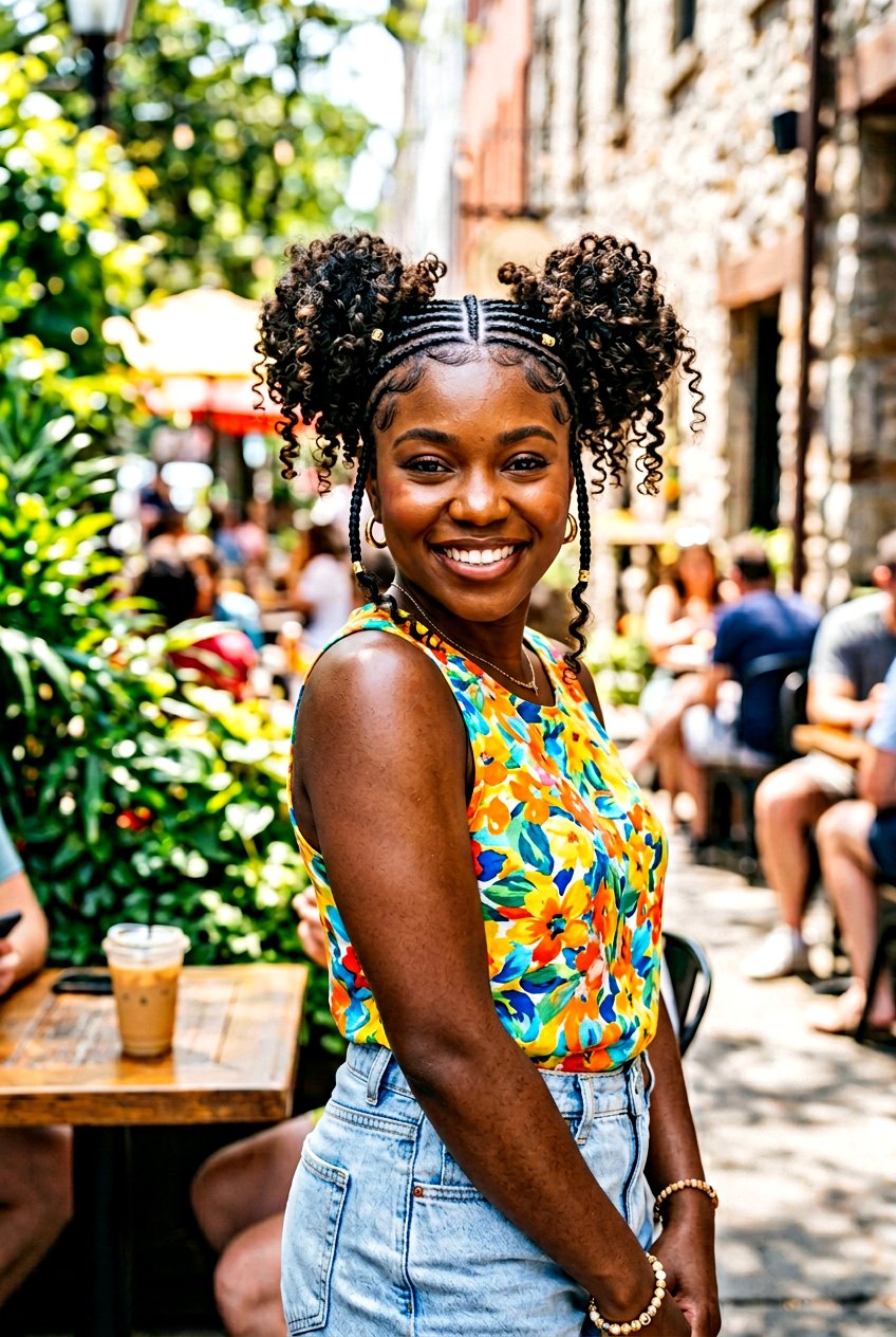 Two Curly Buns Feed In Braids - 20 feed in braids with curly bun - 20 feed in braids with curly bun