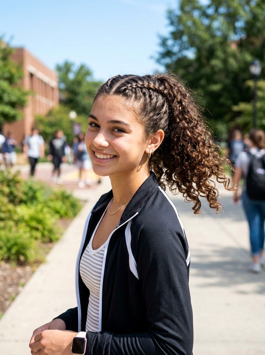 Two French Braids Into A Curly Ponytail - 20 teen girls picture day hairstyle with curls - 20 teen girls picture day hairstyle with curls