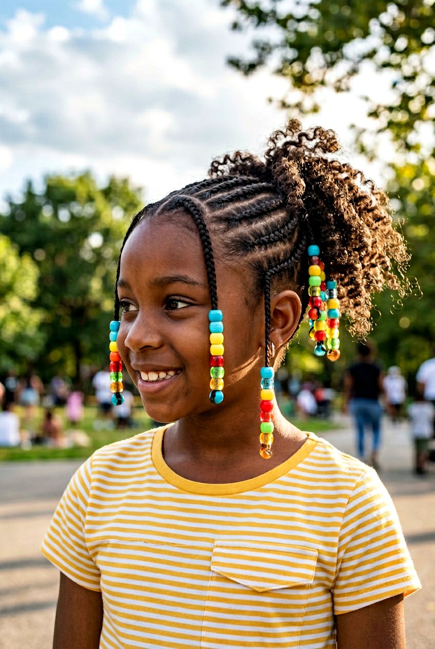 Two Layer Cornrows with Curly High Ponytail - 20 little girls cornrows with curly ponytail - 20 little girls cornrows with curly ponytail