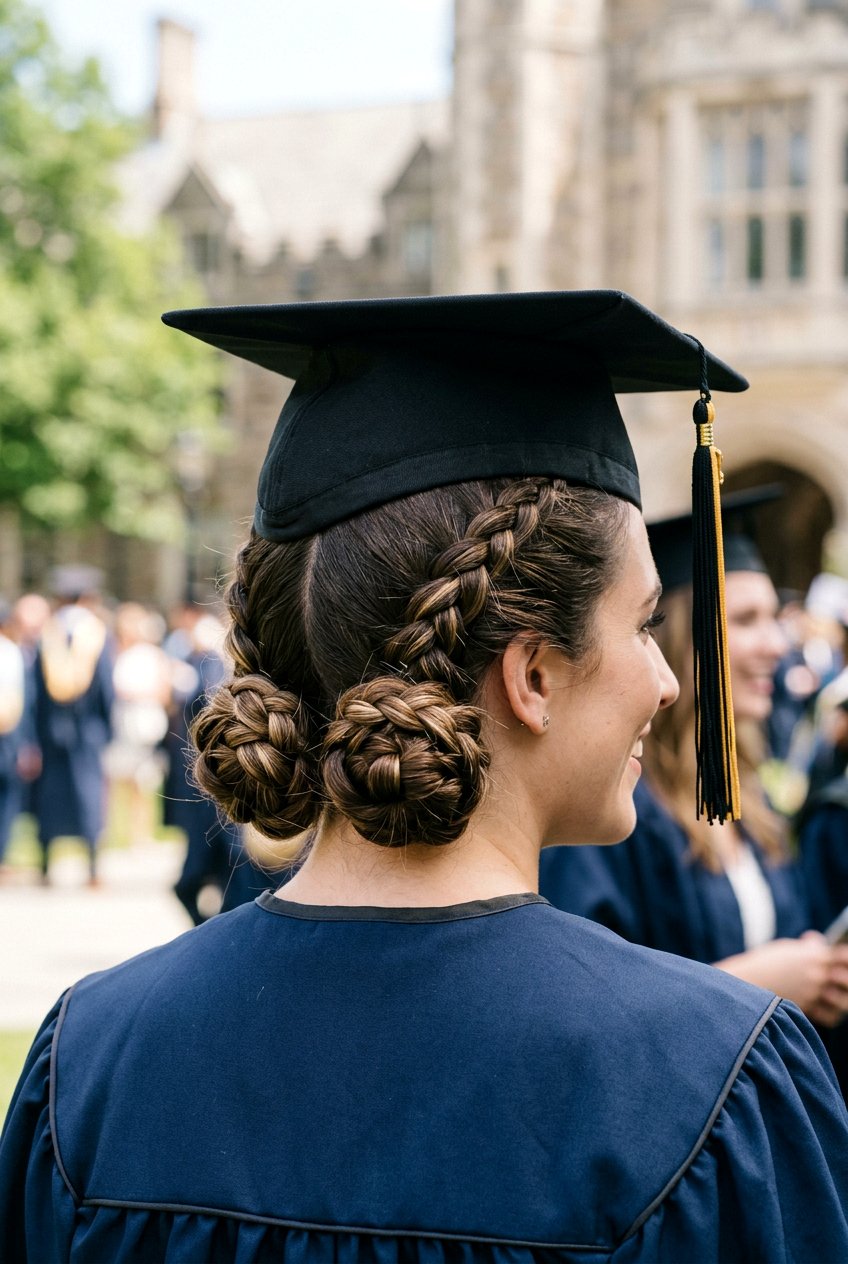 Two Low Braided Chignons - 20 graduation hairstyles for natural hair - 20 graduation hairstyles for natural hair