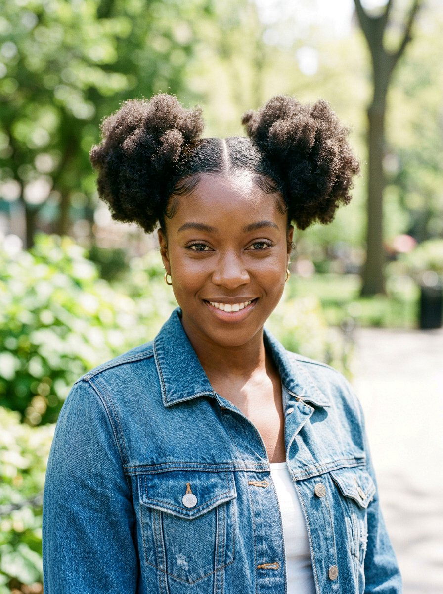 Two Space Buns - 20 school bun styles for black girls - 20 school bun styles for black girls