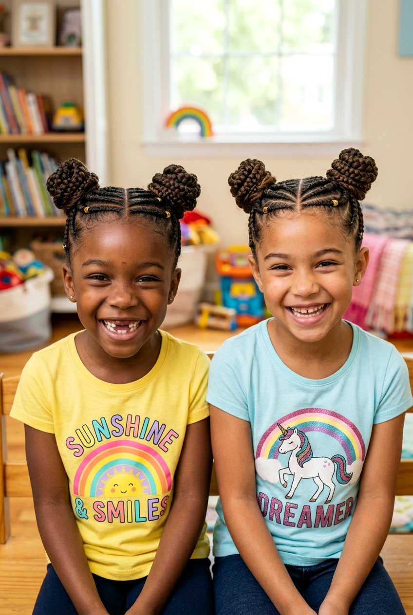 Two Stitch Braids With Buns For Girls - 20 stitch braids for girls - 20 stitch braids for girls