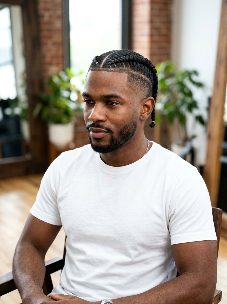 Two Stitch Braids With Middle Part For Men - 20 stitch braids for men - 20 stitch braids for men