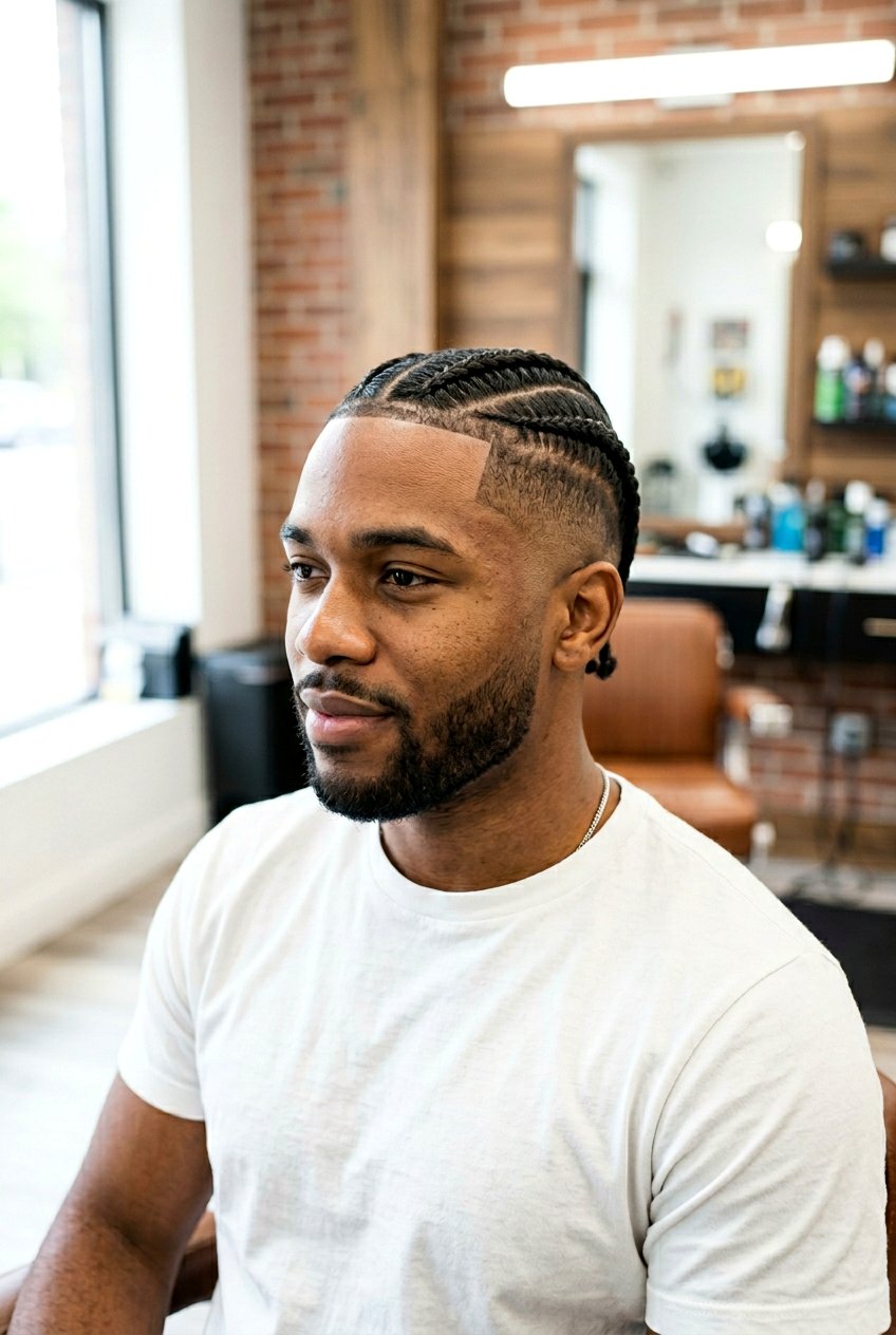 Two Straight Back Cornrows With Mid Fade - 20 cornrows for men with fade - 20 cornrows for men with fade