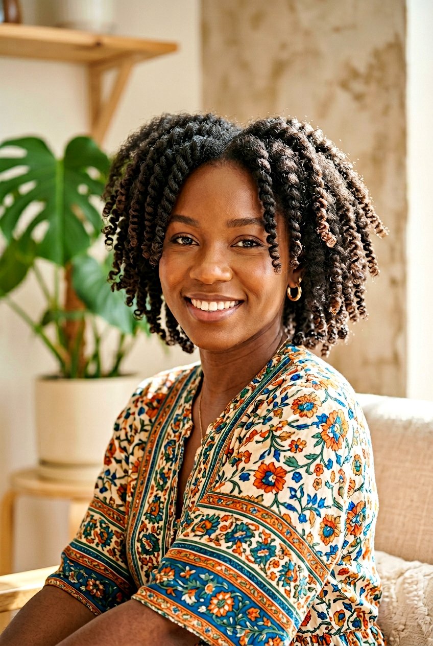 Two Strand Twist Out Perm Rod Tips on Short Natural Hair - 20 perm rod curls on short natural hair - 20 perm rod curls on short natural hair