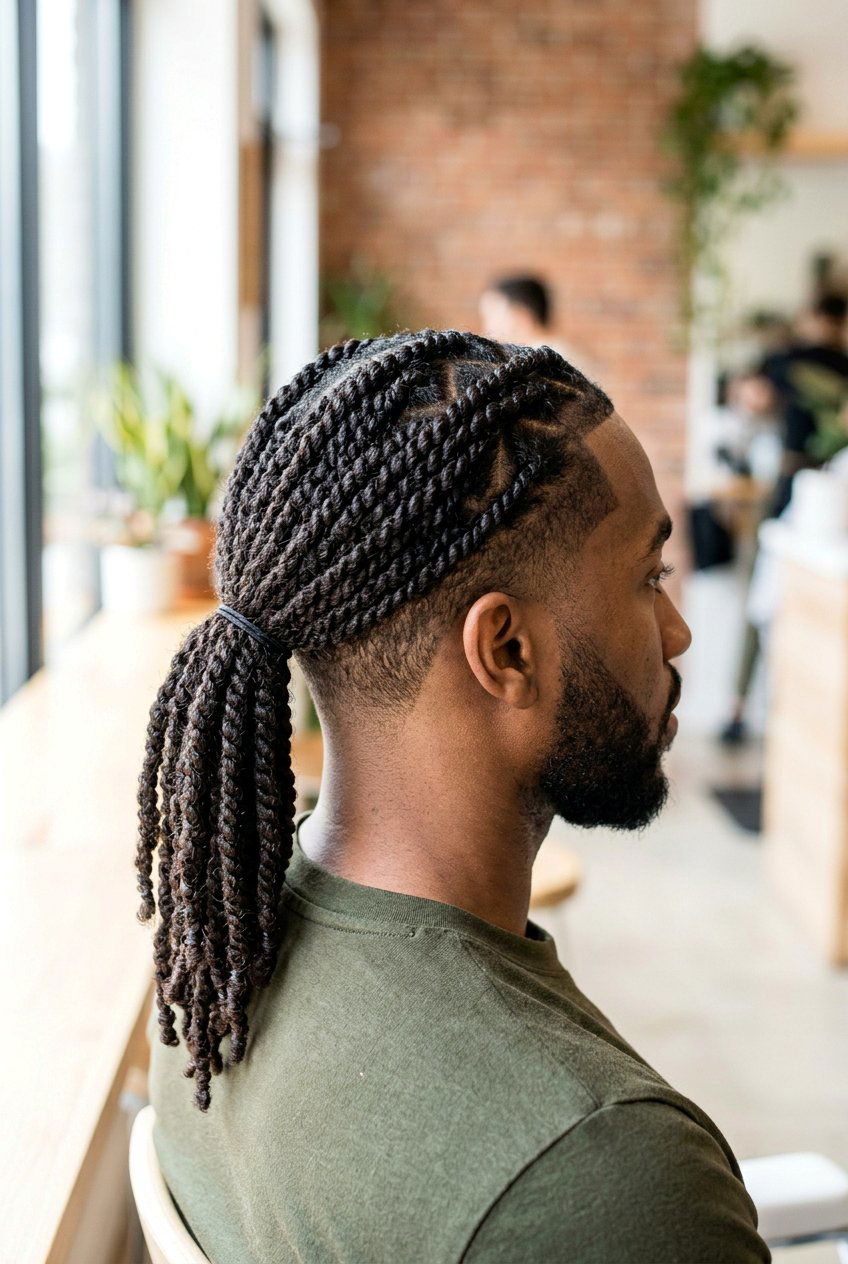 Two Strand Twist Ponytail - 20 loc ponytail for black men - 20 loc ponytail for black men