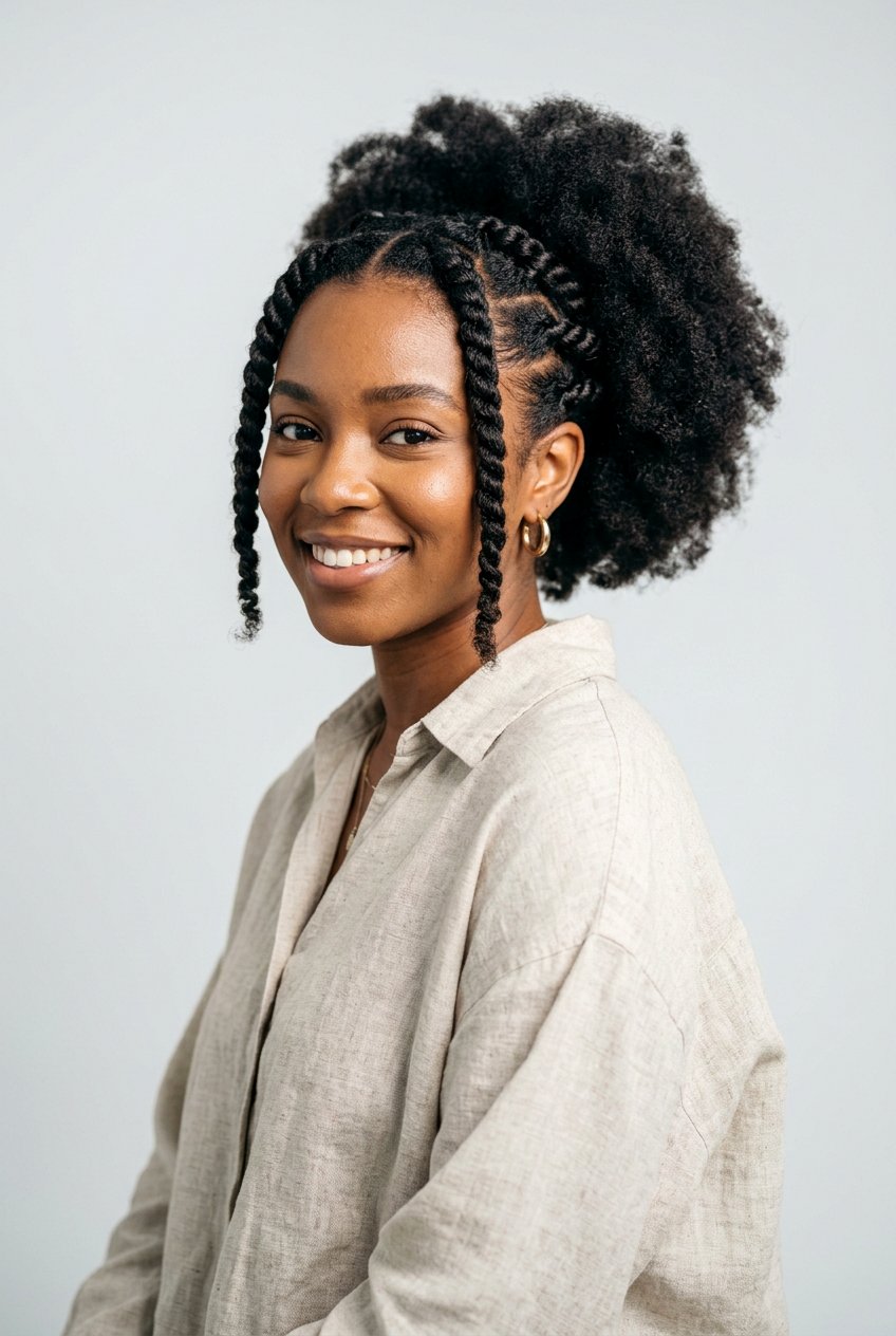 Two Strand Twist Puff Combo - 20 quick puff hairstyles for black women - 20 quick puff hairstyles for black women