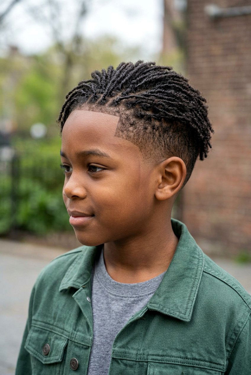 Two Strand Twist Starter Locs with Skin Fade and Design - 20 boys starter loc styles with taper fade - 20 boys starter loc styles with taper fade