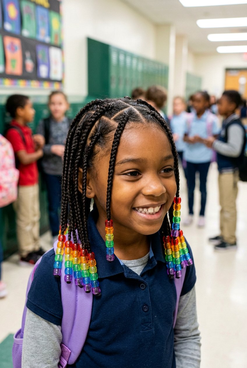 Two Strand Twists with Blue Butterfly Beads - 20 school braid styles for black girls with beads - 20 school braid styles for black girls with beads
