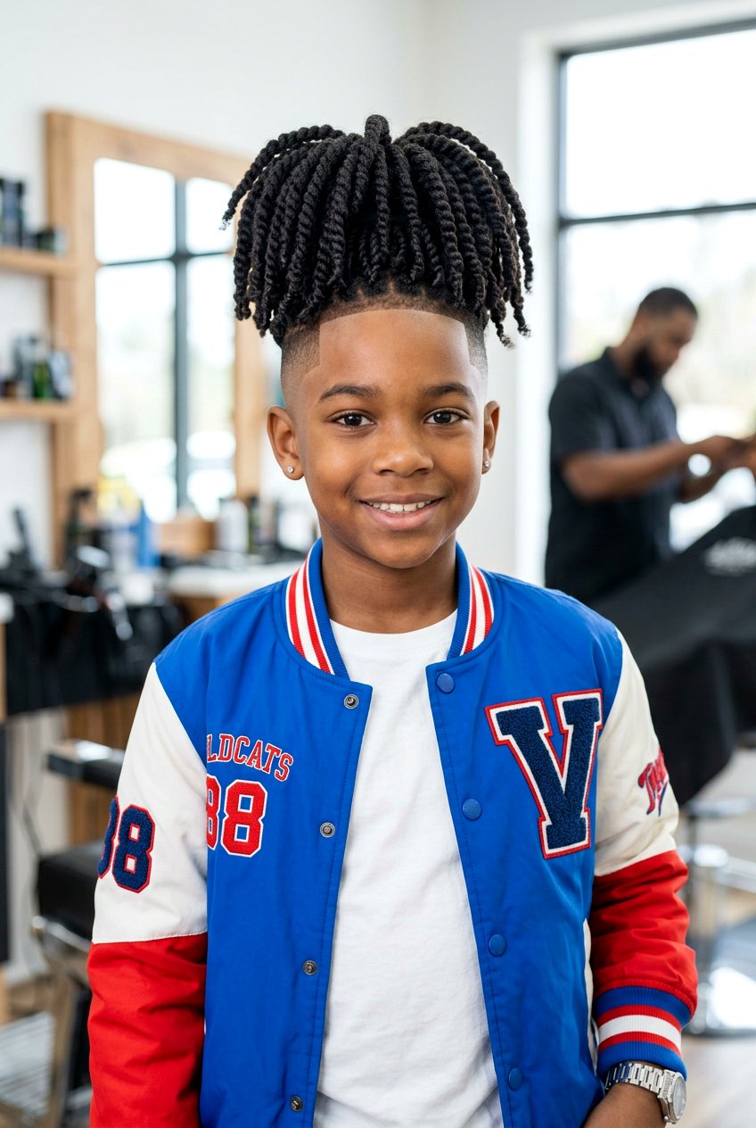 Two Strand Twists with High Top - 20 boys twists with curly top - 20 boys twists with curly top