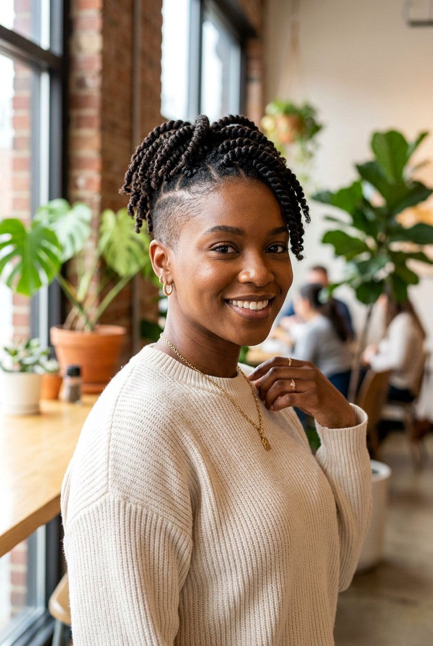 Two Strand Twists with Shaved Sides - 20 natural hairstyle with shaved sides - 20 natural hairstyle with shaved sides