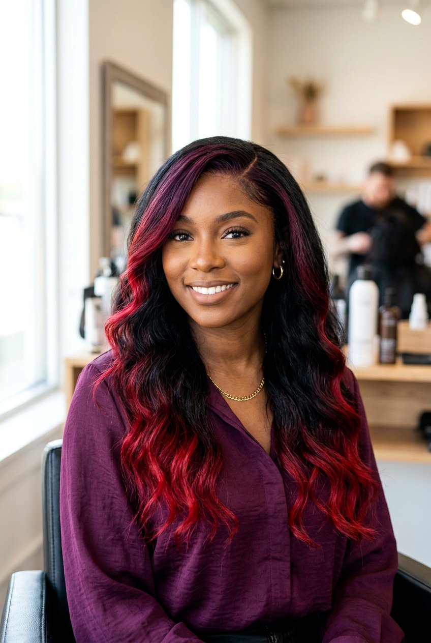 Two Tone Burgundy Money Piece on Dark Hair - 20 burgundy money piece on dark hair - 20 burgundy money piece on dark hair