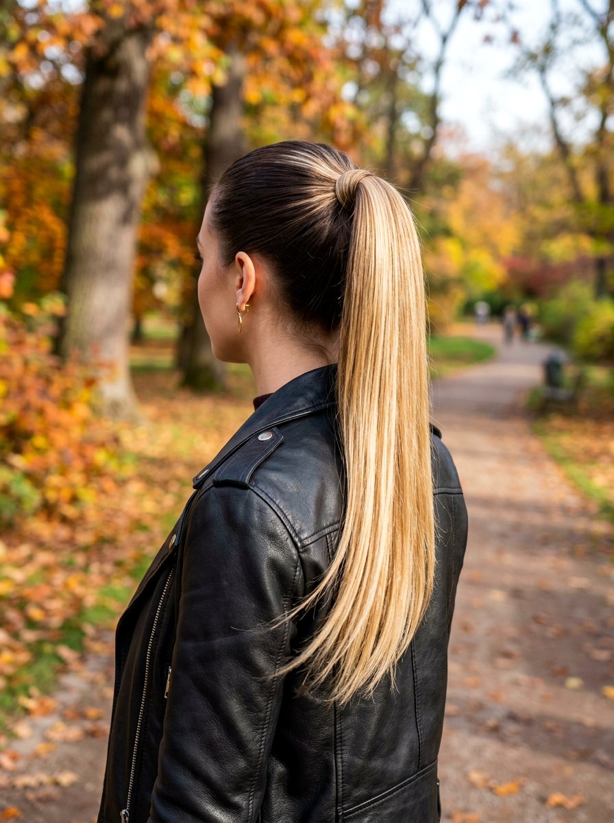 Two Tone Glossy Straight Ponytail - 20 glossy straight ponytail hairstyle - 20 glossy straight ponytail hairstyle