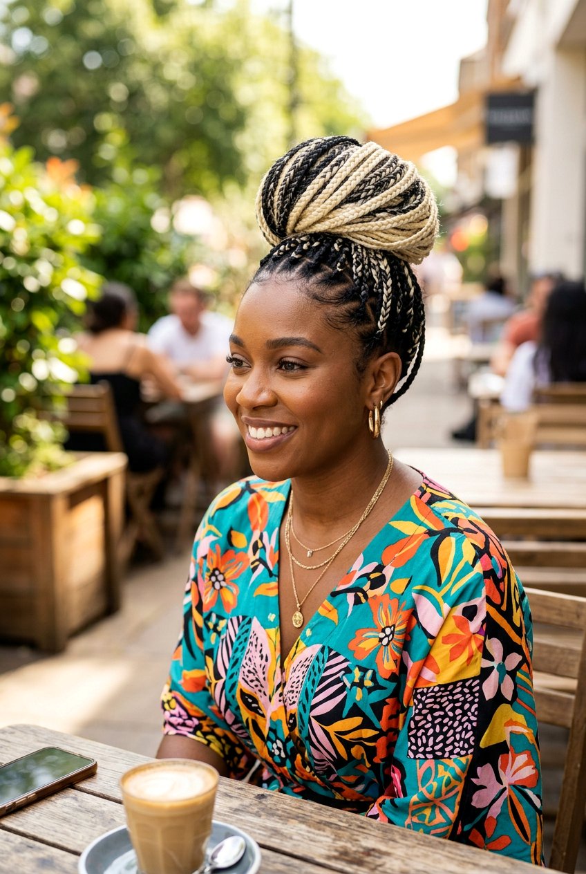 Two Tone Knotless Braids Bun - 20 knotless braids bun for women - 20 knotless braids bun for women