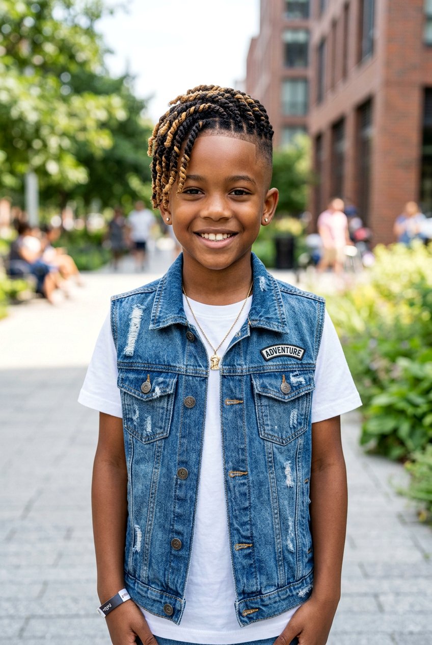 Two Tone Twists with Skin Fade - 20 boys twists with curly top - 20 boys twists with curly top