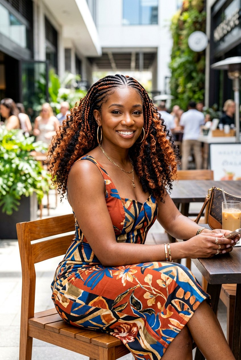 Two Toned Cornrows With Kinky Curly Ends - 20 straight back cornrows with curly ends - 20 straight back cornrows with curly ends