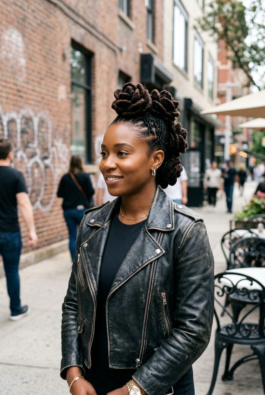 Two petal buns locs - 20 loc petal bun hairstyle - 20 loc petal bun hairstyle