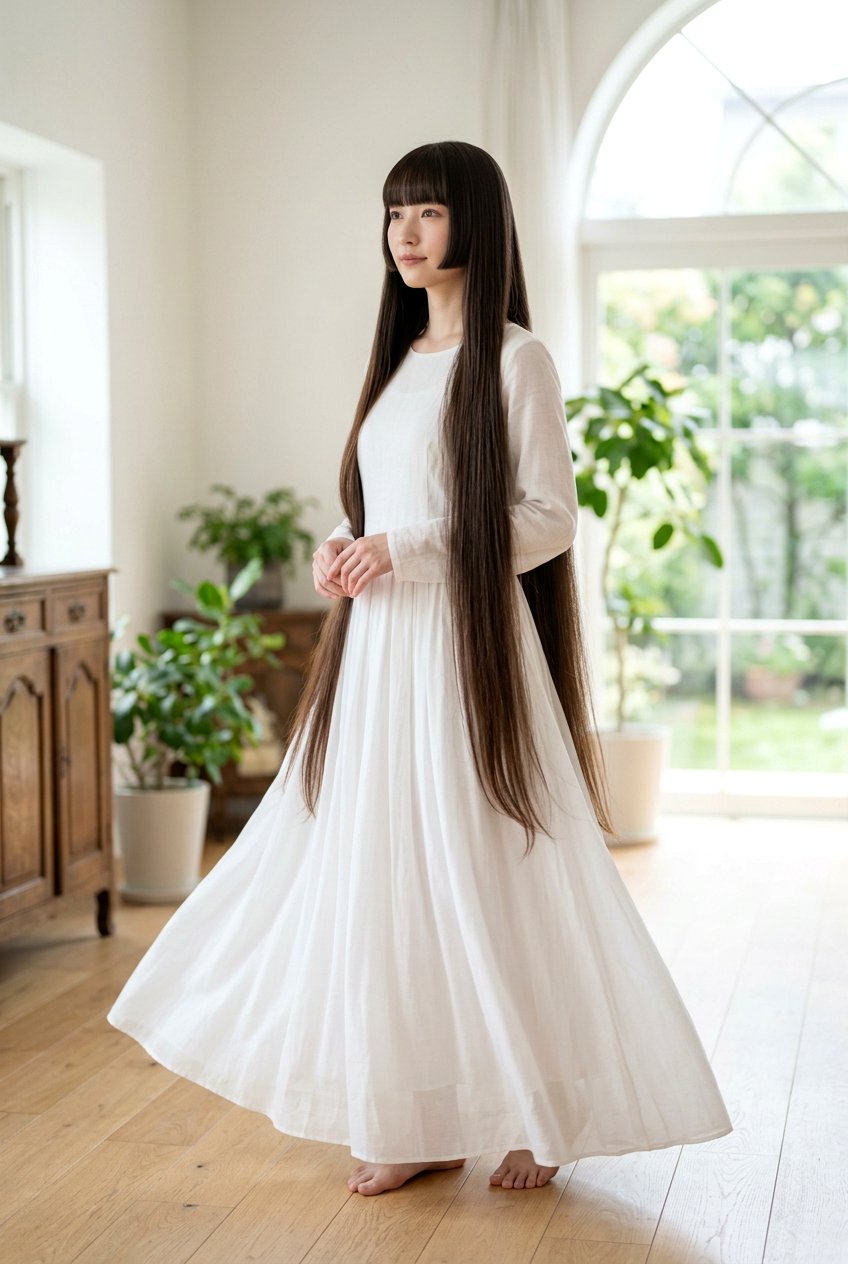Ultra Long Hime Cut Past the Waist - 20 hime haircut for straight long hair - 20 hime haircut for straight long hair