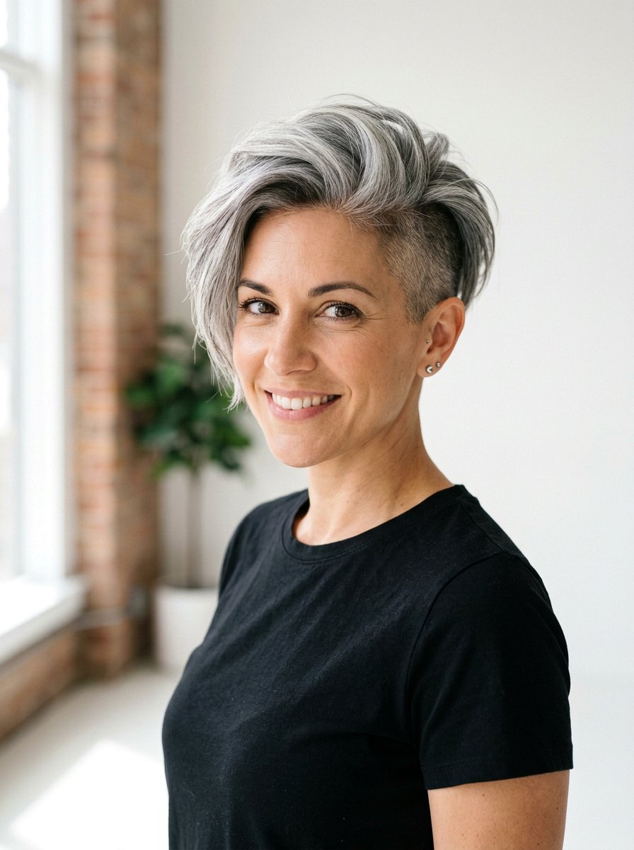 Undercut Gray Pixie With Long Top - 20 short gray pixie with layers - 20 short gray pixie with layers