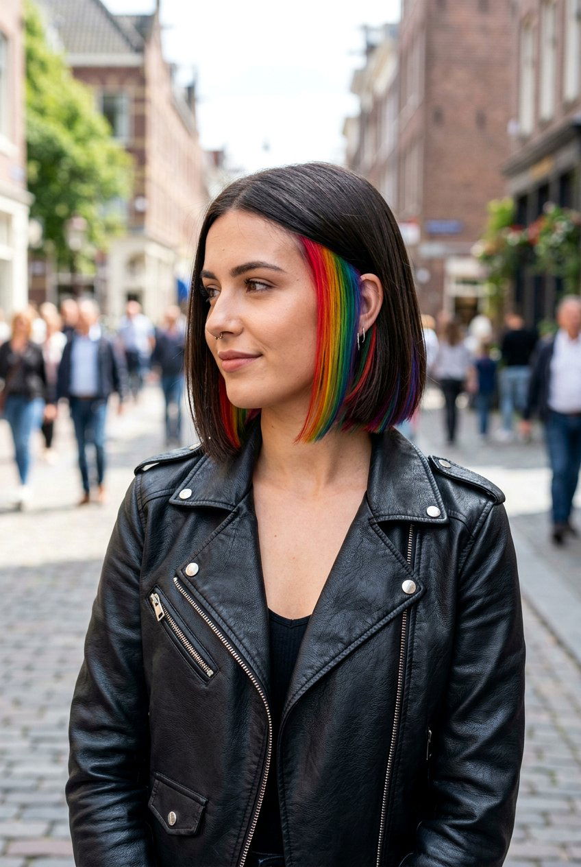 Underlayer Rainbow Hair On Short Bob - 20 hidden rainbow balayage - 20 hidden rainbow balayage