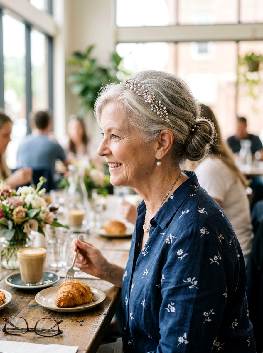 Updo With Hair Accessory For Short Hair - 20 short updo hairstyle for older women - 20 short updo hairstyle for older women