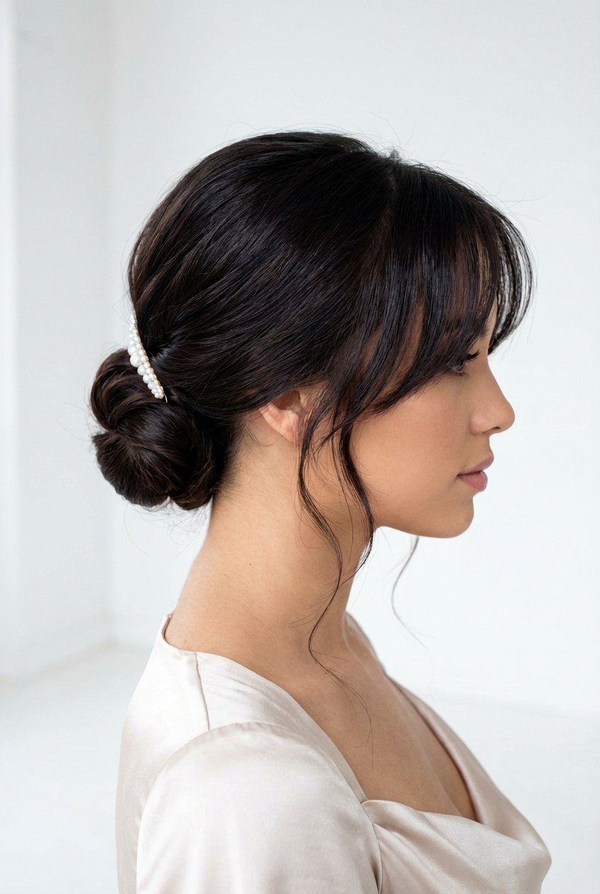 Updo with side bangs - 20 side swept bangs hairstyles - 20 side swept bangs hairstyles