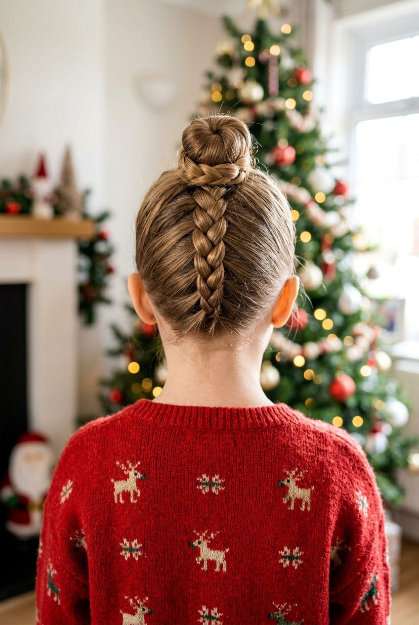 Upside Down Braid Bun - 20 holiday braid styles for girls - 20 holiday braid styles for girls