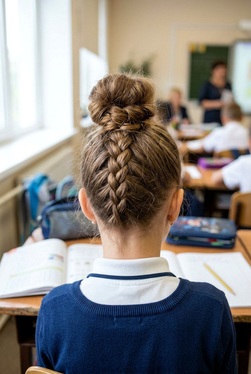 Upside Down Braided Bun - 20 simple braid for school girls - 20 simple braid for school girls