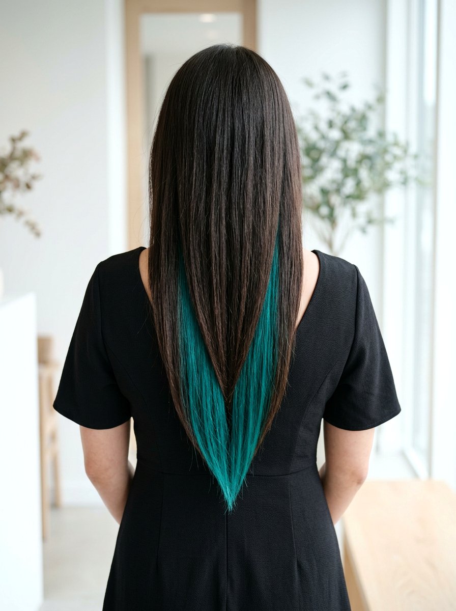V Cut Hair With Teal Underlayer On Dark Hair - 20 teal underlayer on dark hair - 20 teal underlayer on dark hair
