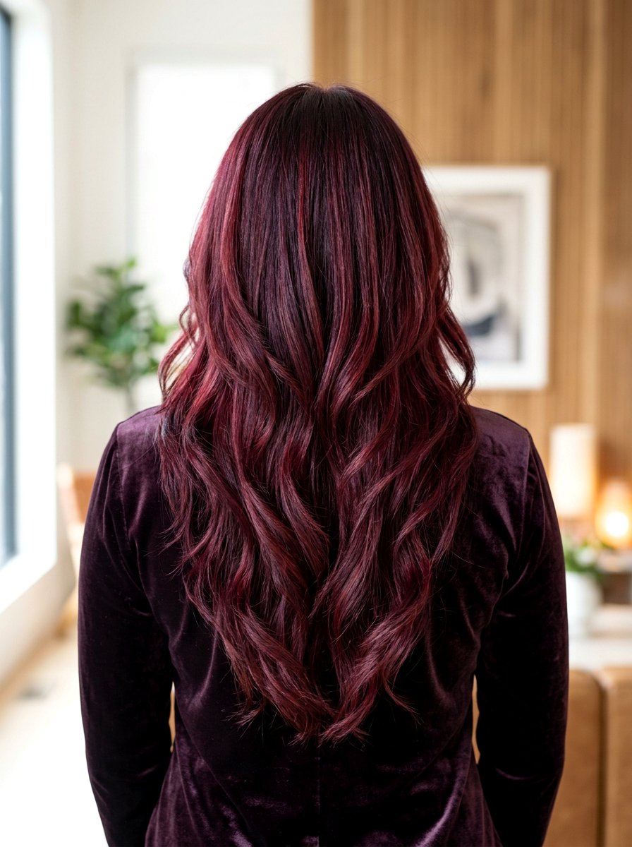 V Cut Layers With Burgundy Red - 20 layered haircut hair color ideas - 20 layered haircut hair color ideas