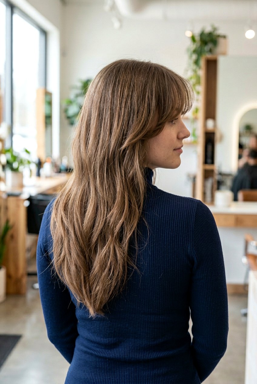 V Cut Long Haircut With Airy Curtain Bangs - 20 long haircut with airy curtain bangs - 20 long haircut with airy curtain bangs