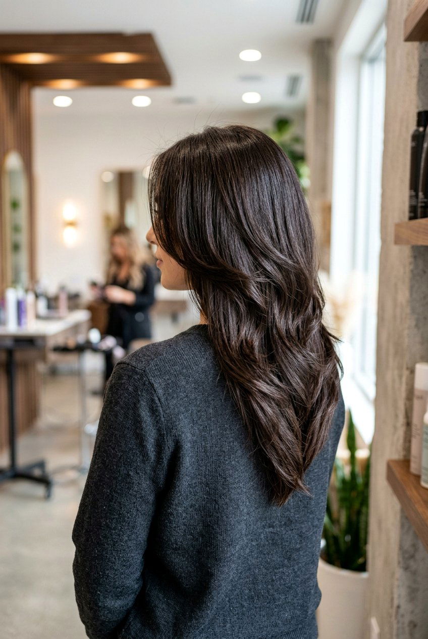 V Cut With Flowy Layers - 20 medium haircuts for thick hair - 20 medium haircuts for thick hair