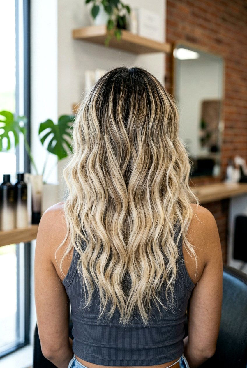 V Shaped Balayage Blonde with Dark Roots - 20 blonde hair with shadow root balayage - 20 blonde hair with shadow root balayage