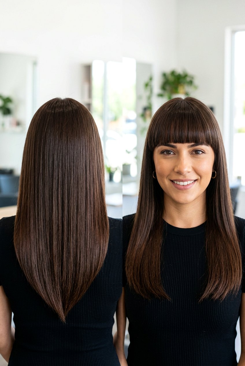 V cut with blunt bangs - 20 v cut for long hair - 20 v cut for long hair