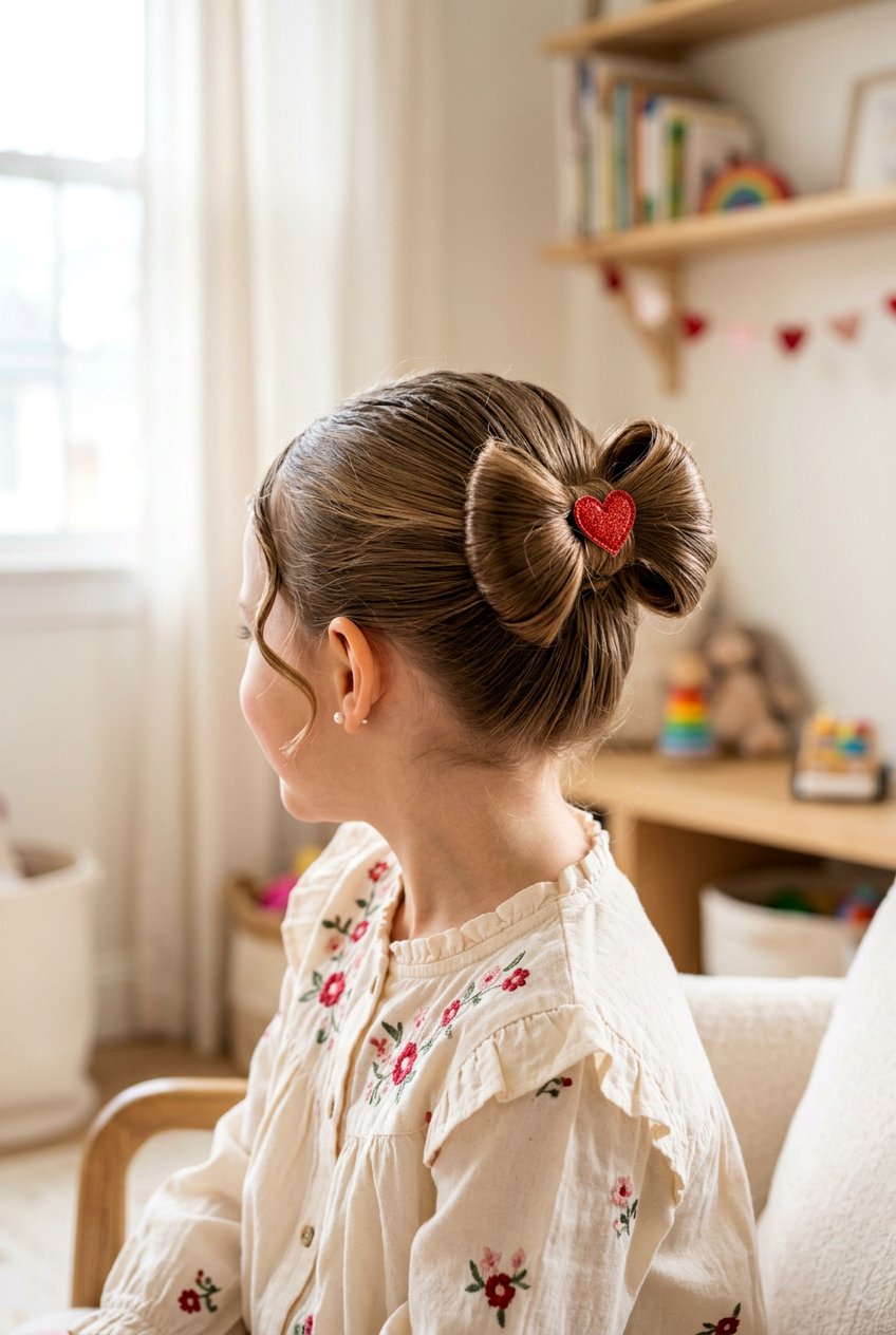 Valentine Bow Bun Hairstyle - 20 valentine hairstyles for girls - 20 valentine hairstyles for girls