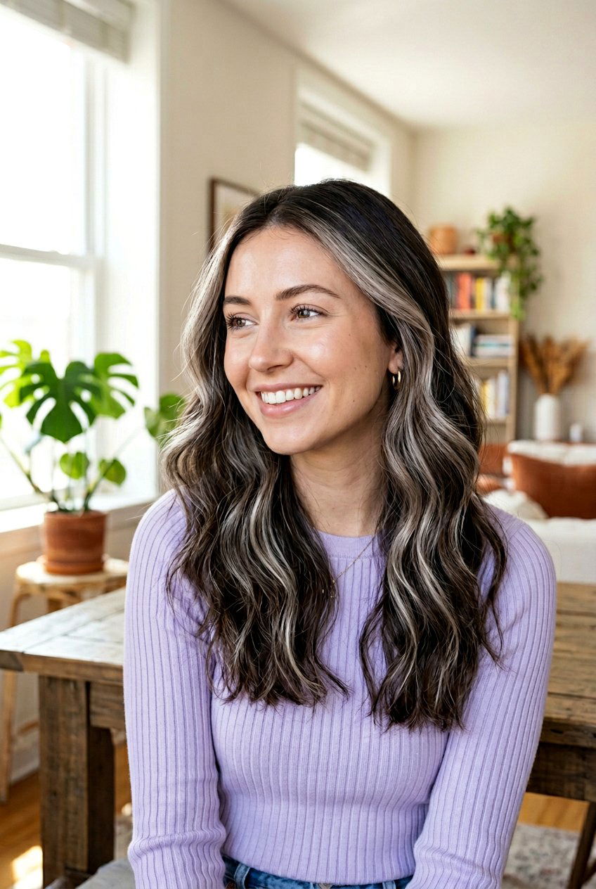 Vanilla Babylights On Dark Brunette Hair - 20 babylights for dark brunette hair - 20 babylights for dark brunette hair