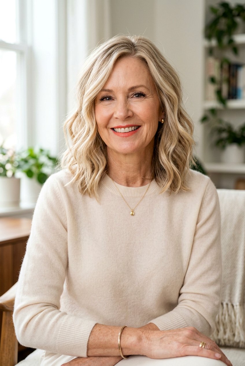 Vanilla Blonde Balayage Lob - 20 blonde refresh for older women - 20 blonde refresh for older women