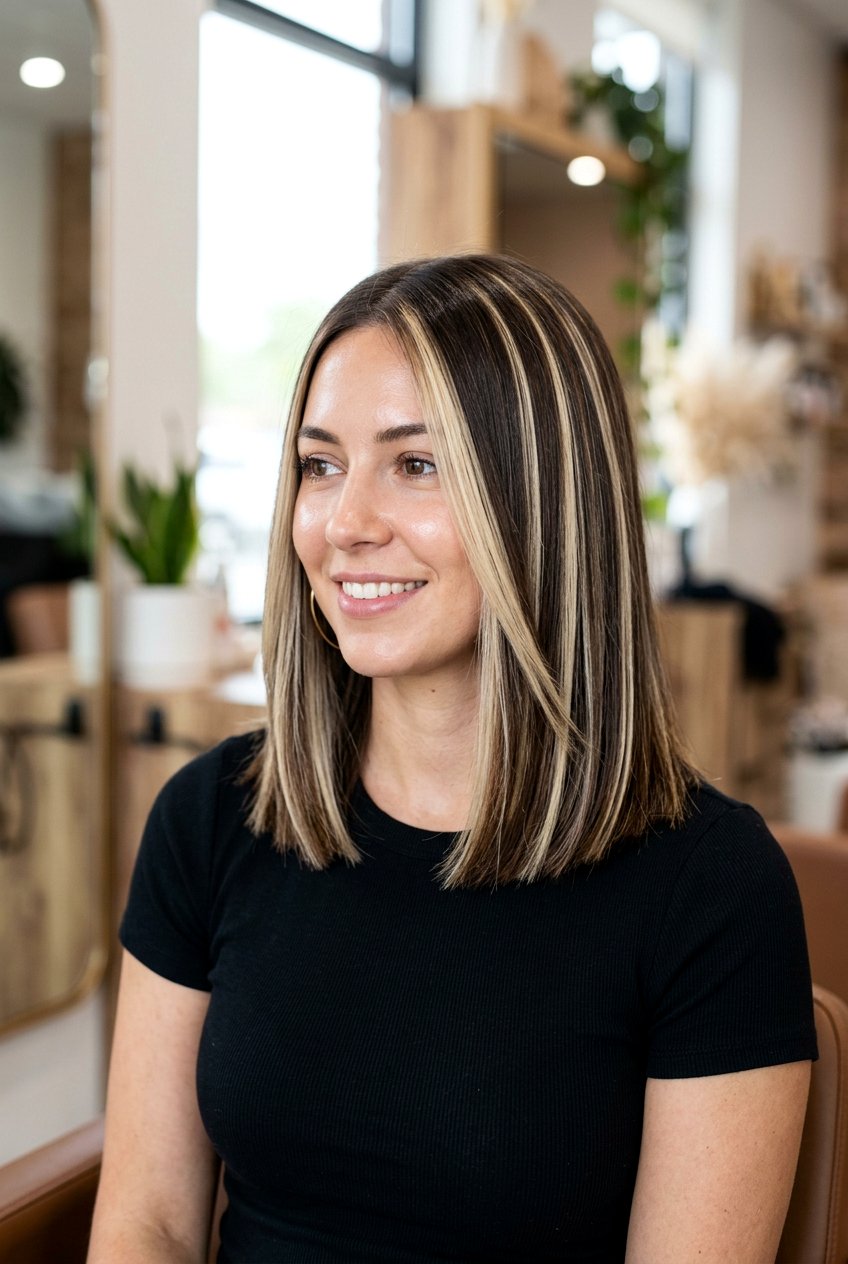 Vanilla Blonde Ribbon Highlights on Brunette Hair - 20 brunette ribbon highlights - 20 brunette ribbon highlights