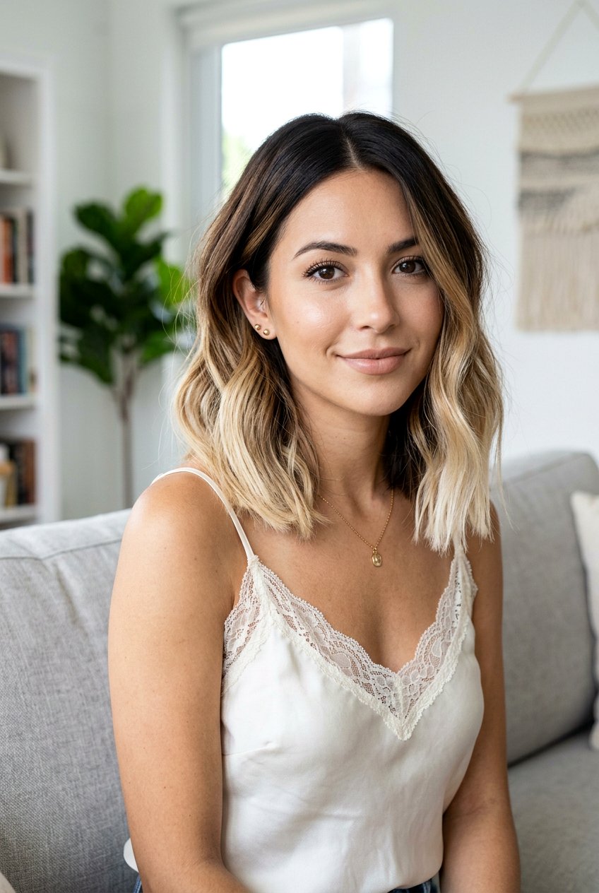 Vanilla Caramel Brunette Lob - 20 brunette lob balayage ideas - 20 brunette lob balayage ideas