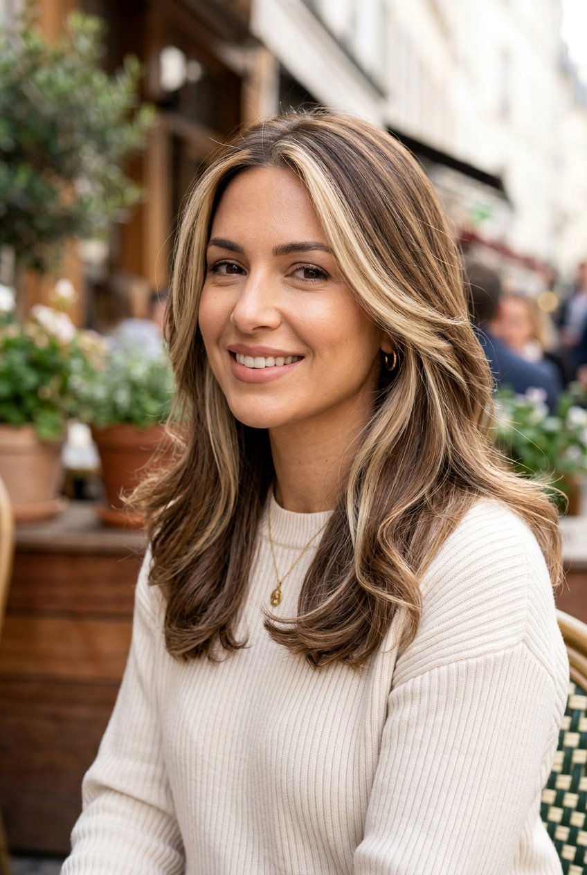 Vanilla Cream Highlights on Brown Hair - 20 brown hair with face framing highlights - 20 brown hair with face framing highlights