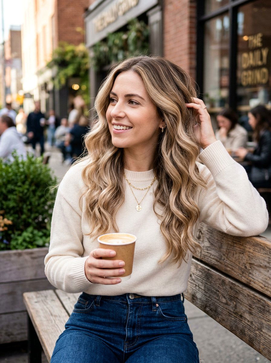 Vanilla Latte Balayage On Wavy Hair - 20 easy maintenance balayage for busy women - 20 easy maintenance balayage for busy women