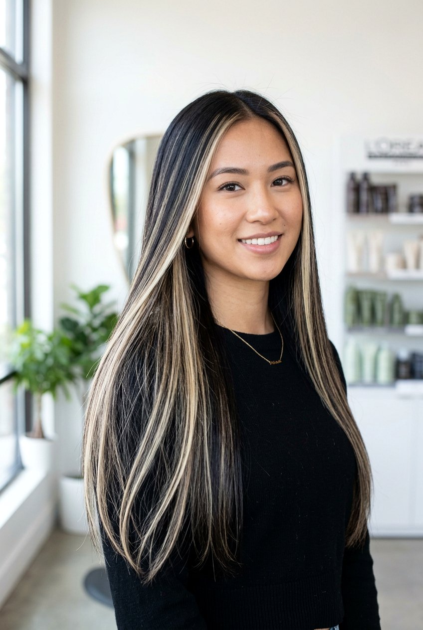 20 Striking Blonde Highlights On Black Hair Looks to Try Now