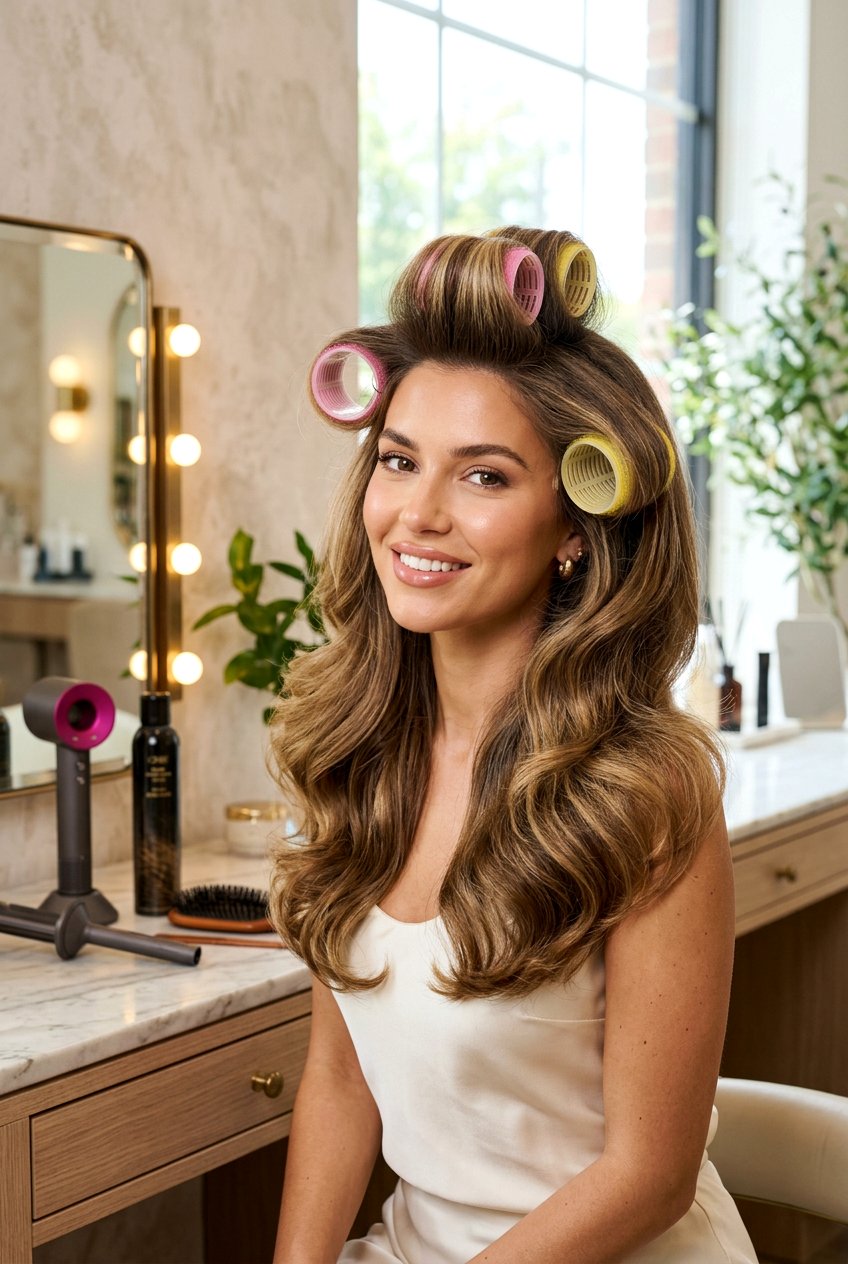 Velcro Roller Blowout Look - 20 no heat curls for fine straight hair - 20 no heat curls for fine straight hair