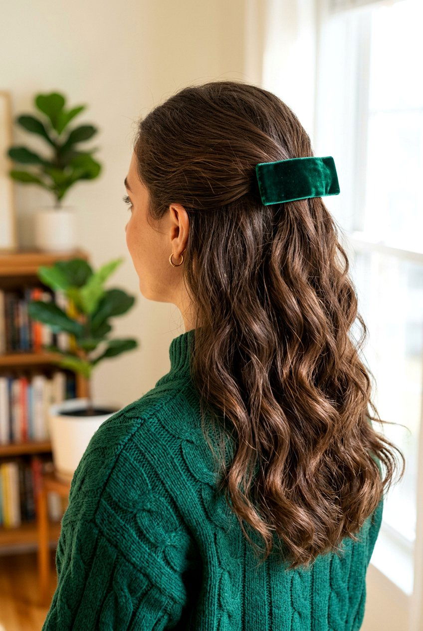 Velvet Barrette Half Up - 20 barrette half up hairstyle - 20 barrette half up hairstyle