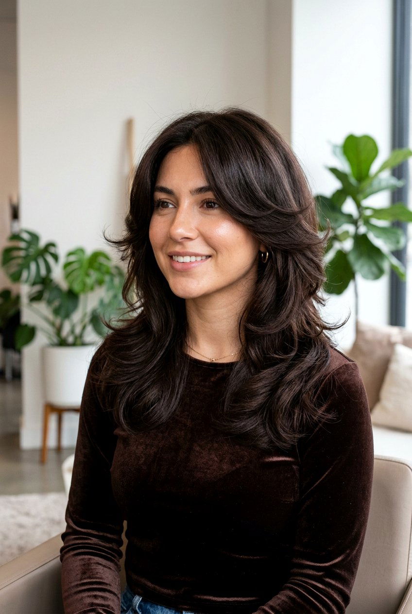 Velvet Dark Brown Butterfly Haircut - 20 brunette butterfly haircut color ideas - 20 brunette butterfly haircut color ideas