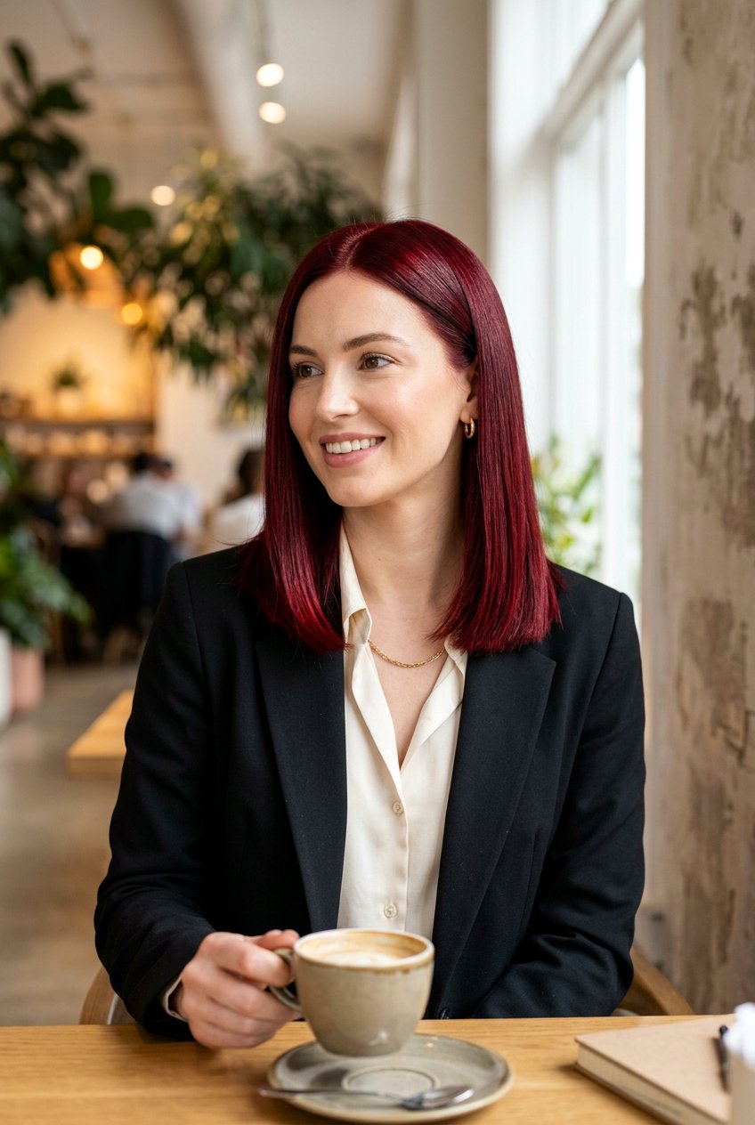 Velvet Red Lob Long Bob - 20 velvet red hair color - 20 velvet red hair color