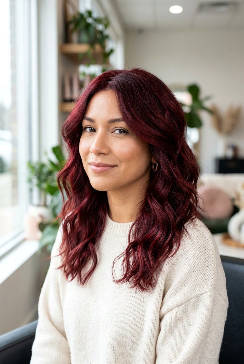 Velvet Red Wavy Hair Look - 20 velvet red hair color - 20 velvet red hair color